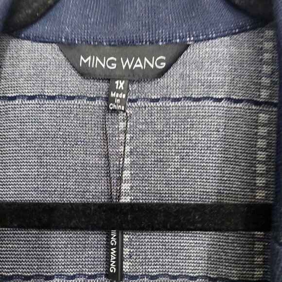 Ming Wang Heritage Fit Blue Dashed Windowpane Open Knit Jacket Gold Buttons 1X - Picture 6 of 7